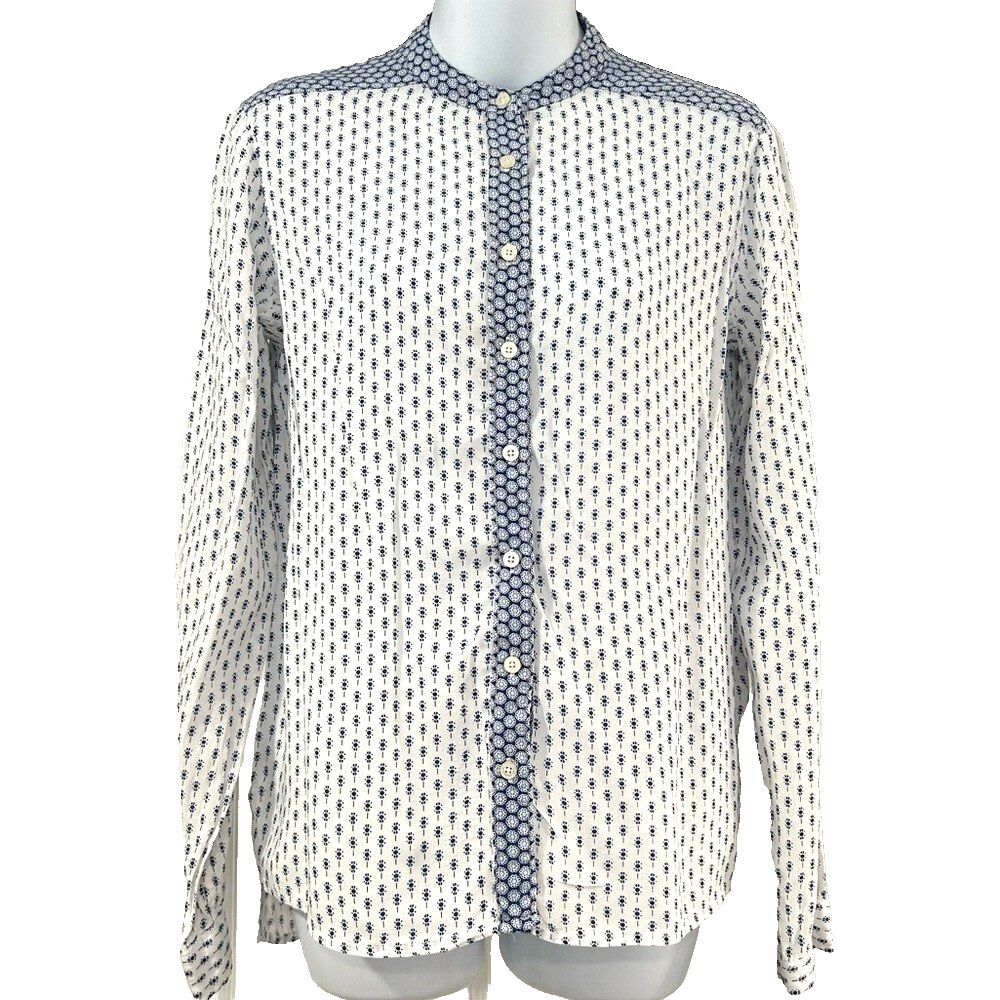 Aeropostale Lightweight Collarless Shirt Sz S Blue White Geometric Print